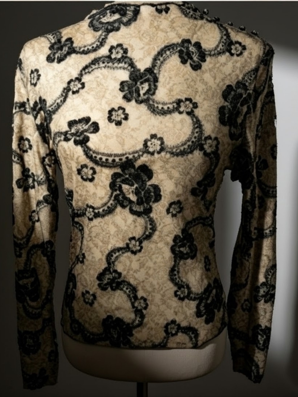 Romantic Black Lace Blouse w/Nude Base